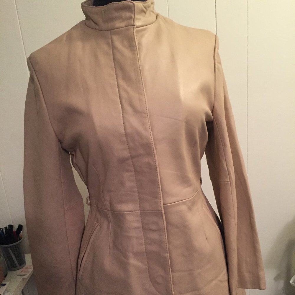 Cream colored leather coat